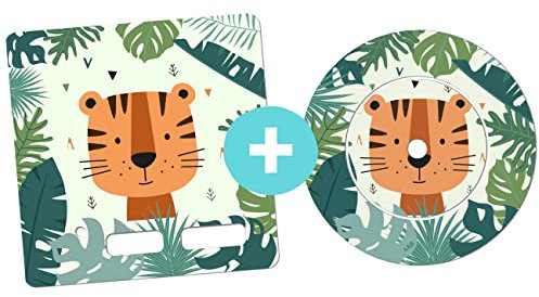 MeinBaby123® Schutzfolie kompatibel mit Toniebox und Ladestation | Schutzcover selbstklebend I Folie Sticker I Toniebox Zubehör (Ladestation Bundle: Tiger im Dschungel)