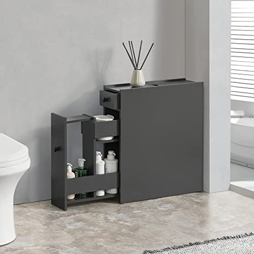 [en.casa] Mueble de baño Kihniö Polivalente con Cajones Estantes Armario Angosto para Espacios Reducidos Cocina Sala Aglomerado 58 x 16 x 48 cm - Gris Oscuro