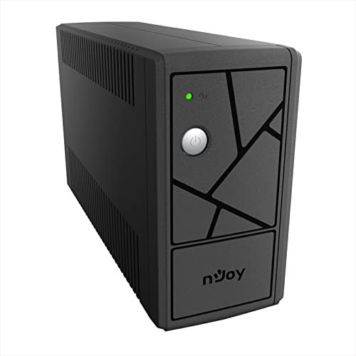 NJOY Keen 600 Gruppo di Continuità 600VA 360 Watt, Line Interactive, UPS per Computer PC e Modem, AVR, 2 Schuko, Protezione Lan RJ45, Software per Gestione, 1 Batteria 12V-7Ah - Garanzia 3 Anni