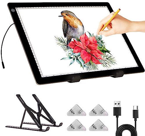 Leuchttisch A3 - Diamond Painting Leuchttisch mit Ständer, stufenlos dimmbare 3 Stufen Helligkeit Leuchtplatte Ultra-Thin LED Light Pad für Diamond Painting Tracing Sketching
