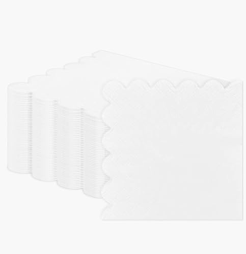 HEIPINIUYE Lot de 50 serviettes en papier jetables festonnées à 3 plis pour cocktail, boisson, dessert, mariage, fête d'anniversaire - Blanc