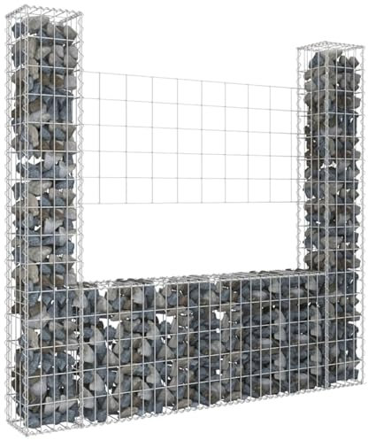 ZEYUAN Cesta de gaviones Forma de U 2 Postes de Hierro, Gaviones para Muros, Arriate De Gaviones, Cesta De Piedra Gaviones, 140x20x150 cm
