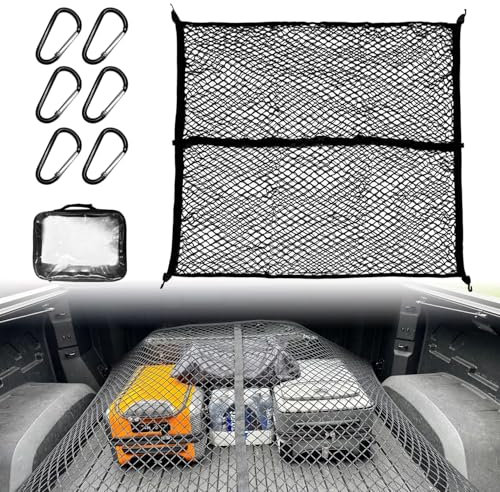 Gepäcknetz 120x120cm Hochelastisches Kofferraumnetz Erstreckt Sich auf 210 x210cm Auto Netz mit 4 Robuste Haken für Pickup-Truck, LKWs, Lastwagen, Doppellagig