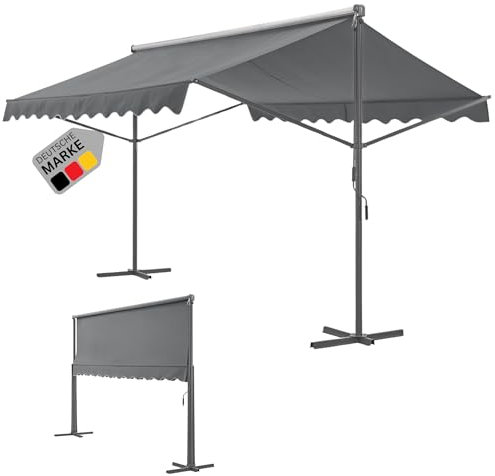 DELUKE® Standmarkise 500x300x260cm - mit Handkurbel | Gartenmarkise Terrassenmarkise Terrassenüberdachung Faltarm freistehende Markise Sonnenschutz UV-beständig Wasserabweisend | Anthrazit