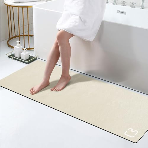 Tapis de Salle de Bain Beige 40 x 120 cm, Super Absorbant, séchage Rapide, en Terre de diatomée, Lavable en Machine, Revers antidérapant