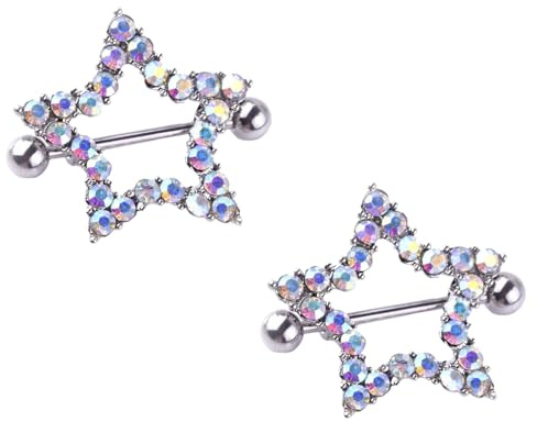 Piercing per capezzolo con strass a forma di stella colorata piercing per capezzoli in acciaio inox 14G anelli per capezzoli scudi gioielli per piercing per il corpo, Acciaio inossidabile, Zirconia