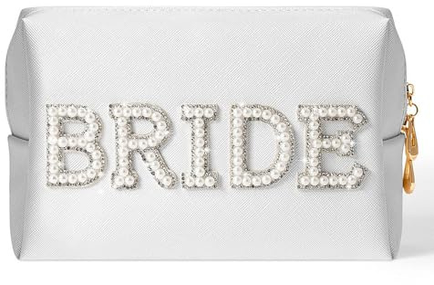 TRIXES Brud vegan läder sminkväska – sminkväska sminkbord resa skönhetsväska – blivande brud gåva, Vitt, Bride to Be Makeupväska