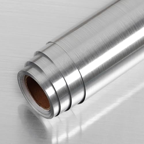 LaCheery Carta da Parati Argento Effetto Metallico 40cm x 200cm Pellicola per Mobili Cucina Carta Parati Adesiva Frigorifero Pellicola Cucina Mobili Adesiva Paraschizzi Impermeabile Armadio Cassetti