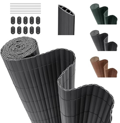 INMOZATA PVC Sichtschutzmatte 90cm Hoch x 300cm Lang mit Dreifach Verstärkung Innen, Garten Balkon Sichtschutz Zaun mit Kabelbindern,Windschutz Wasserdicht ohne Bohren für Balkon Garten Terrasse-Grau