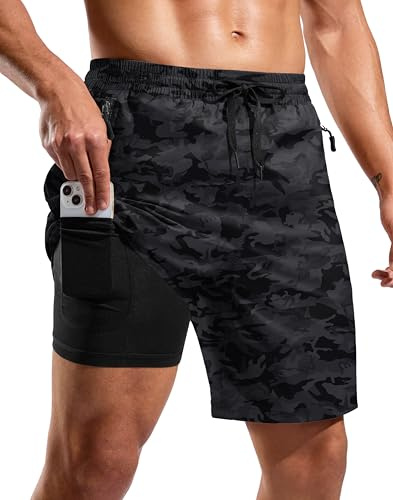 G Gradual Mens Swim Trunks with Compression Liner 7 Board Shorts Grey Camo