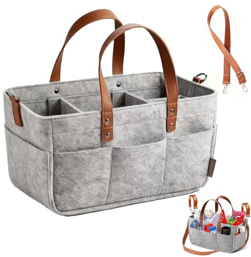 Filtväska, shoppingkorg, filtväskor, shoppingväska, med fack 16 l, skötväska, organisering, blöjväska för utomhusresor, picknick, shopping, förvaring (grå)