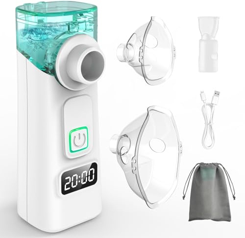 Inhalationsgerät für Erwachsene Kinder Leiser Inhaliergeräte mit LED-Timer,Tragbarer USB Aufladbarer Inhalator mit 2 Masken und Mundstück für Eine Effiziente Verneblung zu Hause und auf Reisen