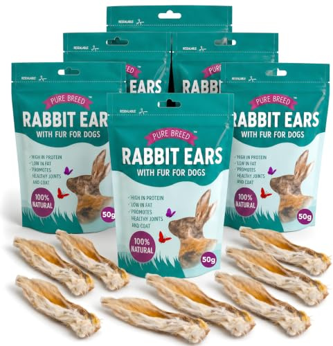 Pure Breed 300g Rabbit Ears With Fur For Dogs - Natural Dog Treats 6pk