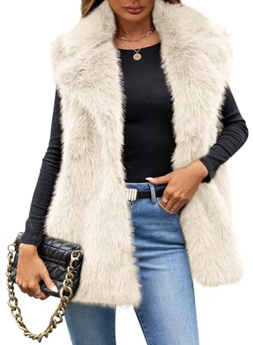 Kissonic Women's Faux Fur Vest Sleeveless Fuzzy Jacket Fluffy Coat Open Front Furry Outerwear Vests(Beige-M)