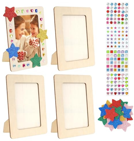 YIPFEN Set di 4 Cornici Foto in Legno 14 x 19 cm Fai da Te per Bambini Cornice Foto Personalizzata per Disegni Regalo per Festa della Mamma e del Papà