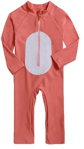 Generisch Costume da bagno a maniche lunghe da ragazza, con cappello da sole, per sport acquatici, gioco attivo in piscina, mare e lago, arancione2., 6-7 Anni