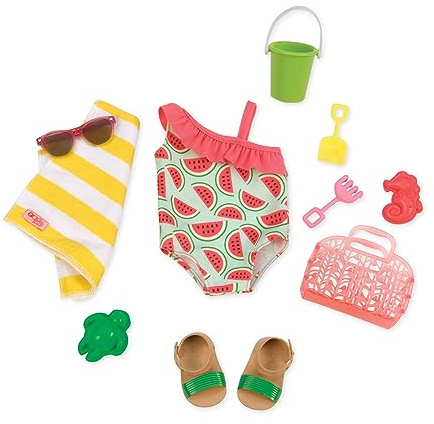 Vår generation – vattenmelon baddräkt dockkläder – strandtillbehör – 46 cm dockkläder – rollspel – leksak för barn från 3 år – söt sommar