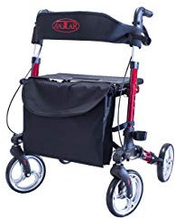 Antar 14651 Premium in alluminio Rollator Set, leggero del viaggio Rollator con accessori, pieghevole in 3 per bagagliaio, Viaggio e Volo, altezza regolabile, cintura, Stock titolare, Rosso, rot