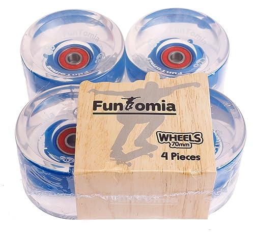 FunTomia® - 4 ruedas LED para longboard, 70 x 51 mm, 86 A, con 8 rodamientos de bolas Mach1® ABEC-11, 4 Stück blaue LED Rollen, 70mm Durchmesser / 51mm Laufflächenbreite