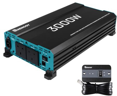 Renogy 3000W Pure Sine Wave Inverter, 6000W Peak 12V DC to 240V AC Solar Power Converter with UK Sockets, UPS Function and Remote Controller for Off-grid, RV, Truck, Boat, Camping, and Home