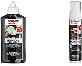 SONAX PremiumClass LederPflegeCreme (250 ml) intensive Pflege für Glattleder durch Feuchtigkeits-Emulsion & PremiumClass LederReiniger (250 ml) effektive und schnelle Reinigung für Glattleder