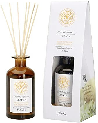 FARM TO AROMATHERAPY Reed Diffuser Zitrone - versetzt mit 100% Naturreines Ätherisches Öl - Raumduft Diffuser klein mit Duftstäbchen - 150 ml
