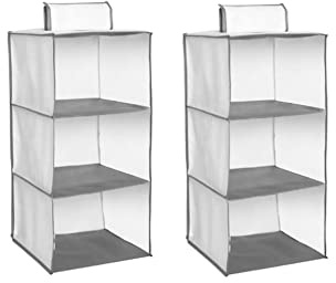GUTE LINES Organizer Armadio da Appendere, Mensole da armadio, Portatutto con 3 Scomparti, Per Cappello, Calze, Mutande, Asciugamani, 60 x 30 x 30cm, 2 pezzi (grigio bianco)