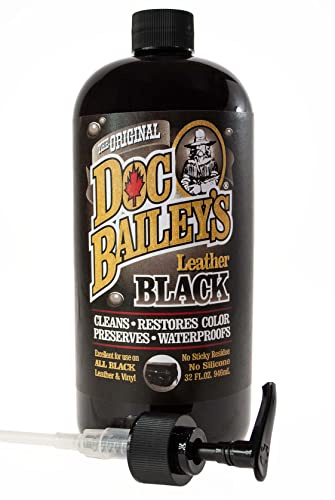Doc Baileys Leather Black Care -Premium Quality All In One Leather Cleaner, Conditioner, Waterproofer & Protectant - For your Car, Bike, Horse Tack, Home Decor and Other Leather Needs 32oz Bottle