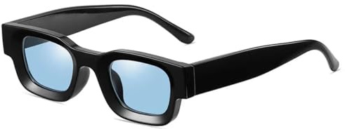 WDZAYXC Occhiali da sole retrò rettangolari polarizzati con montatura quadrata per donna e uomo, protezione UV 400, nero/blu, 47 mm