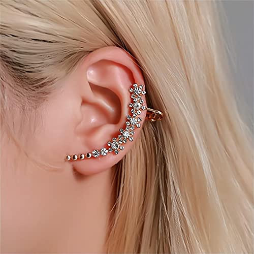 Wendalern Orecchini a clip in cristallo con zirconia cubica strass fiore esagono orecchio scalatore Crawler orecchino Sparkly CZ Cluster Ear Cuff Wrap orecchino gioielli per le donne