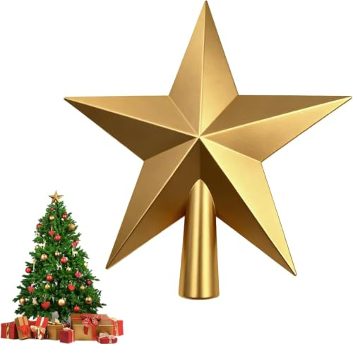 Julgransspets stjärndekoration, glitter, träd, stjärna, juldekoration, glittrande julgransspets av plast, för att dekorera julgranstoppen, 20 cm, guld