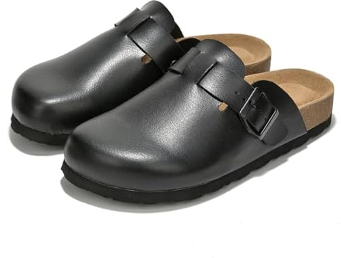 Project Cloud Genuine Leather Footbed Clogs for Women - Memory Foam Arch Support Slippers for Women - Trendy Slip-ons Women's Mules & Clogs Sandals (Benton, Black, 8)