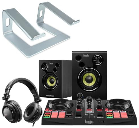 Hercules DJLearning Kit DJ-Set MKII + keepdrum - Soporte para ordenador portátil, color plateado