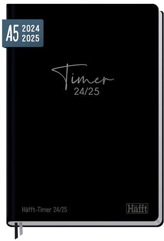 Häfft-Timer 2024/2025 A5 Black Edition Hardcover Schulplaner, Schülerkalender, Schülerplaner, Studienplaner, Semesterplaner - nachhaltig & klimafreundlich