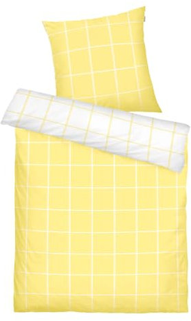 TOM TAILOR Renforcé-Bettwäsche, 80x80 cm + 135x200 cm, 100% Baumwolle/ Renforcé, mit Wendemotiv und farbigem Markenreißverschluss, LARGE CHECK Gelb, Weiß (Light Lemon & Crisp White)