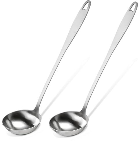 Suppenkelle aus hochwertigem Edelstahl – Zum Servieren und Schöpfen von Suppen und Eintöpfen, Edelstahl teilmattiert, spülmaschinengeeignet, Saucen-/ Schöpflöffel, Schöpfkelle, 2 Stück