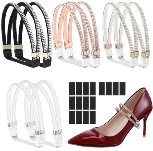 Adjustable Elastic Shoe Straps Heel Grips for High Heels Sandals Slippers 4 Pairs Anti Loose Detachable Shoe Strap Belt Band for Walking Dancing Parties Rhinestone Shiny Replacement Ankle Straps