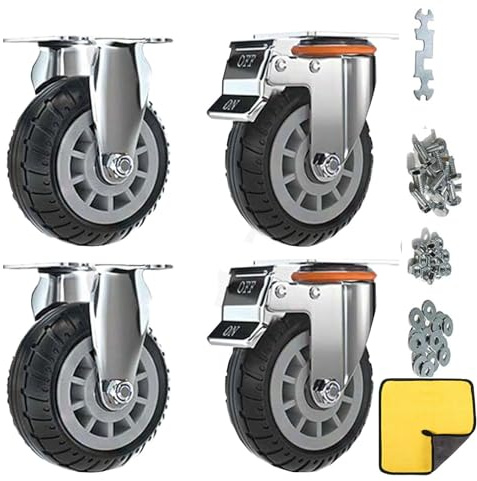 Ruedas con doble cerradura de seguridad, un juego de 4, pesadas, carga máxima de 2000lbs, adecuadas para carritos, muebles, mesas de trabajo (Negro, 10cm/4, 2 Ruedas fijas + 2 Ruedas con freno)