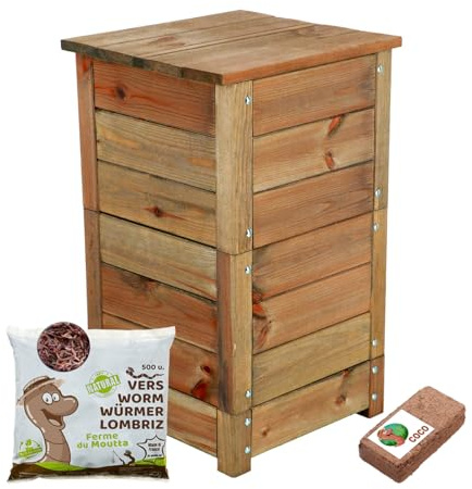 Moutta | Lombricomposteur Wormwood Teinté | Compostez Vos déchets de façon Durable｜Pack avec 250gr de vers de Compost