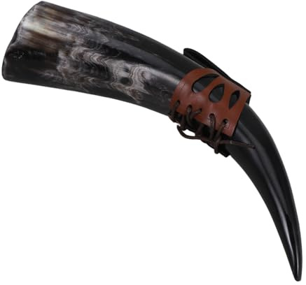 STOBAZA Taza de Cuerno Nórdico Vintage de Gran Capacidad de Cuerno Natural y PU, Pieza Decorativa Versátil para Recreaciones Históricas y Decoración del Hogar