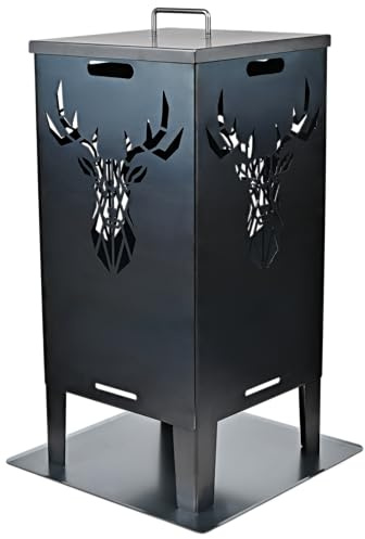 SOUK ONE Eldtunna hjort & lejon – massiv eldkorg, eldskål av stål, utomhus, firepit med motiv stabil, väderbeständig, perfekt för trädgård, terrass, flygskydd, klippdesign (78 cm hjortset)