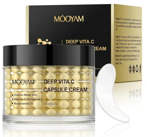 Môoyam Deep Vita C Capsule Cream – 140 g ansiktskräm med C-vitamin & 5 % niacinamid – fuktgivande anti-aging-kräm för att minska rynkorna för en strålande, jämn hy