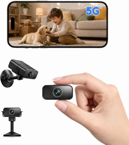 Mini telecamera 4K, 2.4/5 Ghz WLAN per interni 150° grandangolare & visione notturna Obiettivo automatico, rilevamento movimento, visione notturna, SD & memoria cloud, ideale per casa, neonati