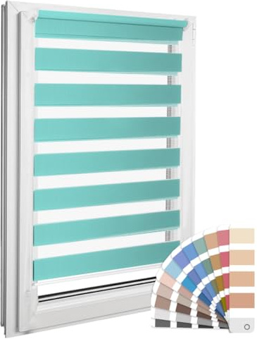 Home-Vision® DuoRollo Klemmfix, Doppelrollo ohne Bohren mit Klämmträgern, DuoRollos für Fenster und Türen (Türkis, B100cm x H150cm)