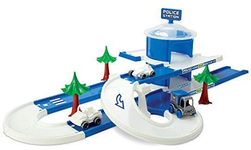 Wader 53520 - Play Tracks City Polizeistation auf zwei Ebenen mit drei Fahrzeugen und 3,8 m Spielstraße, ab 12 Monaten, ideal als Geschenk für kreatives Spielen