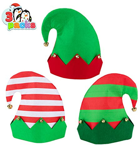 3 Packs Christmas Elf Felt Colorful Hat Christmas Holiday Party Hats Featuring One Size fits Most Unisex Hats for Jingle Bells Kids, Teens, Adults