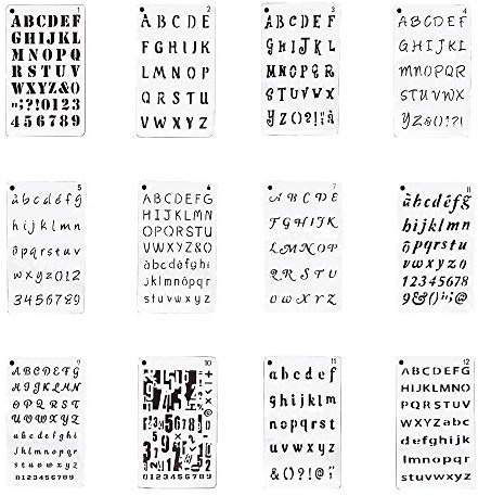 Nsiwem Buchstaben Schablone 12 Stück Schablonen Alphabet Set Buchstaben und Zahlenschablonen Schablonenmalerei Kunststoff Groß und Kleinbuchstaben Wiederverwendbar für Bullet Journal Scrapbooking