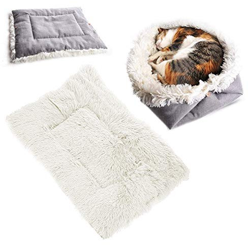 Ledeak Cat Cushion Bed, Plush Pets Puppy Kitten Small Dog Super Soft Warm Washable Foldable Sleeping Bag House Pads Thermal Mat Blanket for Basket Carrier Indoor Outdoor Toy (White)