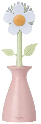 Vigar Florganic Geschirrspülbürste in Gänseblümchenform mit Vasenhalter, Spülbürste mit Griff, für Topfreiniger, Geschirr und Spülbeckenreinigung, Rosa