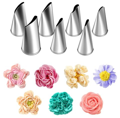 Suuker Fondant Rose Piping Tips Set, Stainless Steel Cake Decorating Pastry Tools, Cake Decorating Supplies Baking Set Tools (7 Pieces)